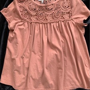 Babydoll Top, cotton lace.  Faded rust color, goes with jeans, size small.
